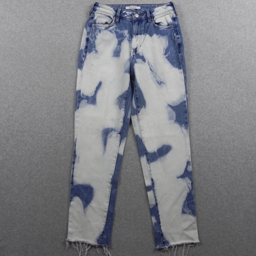 PacSun Jeans Womens 25 Bleach Dye High-Waisted Mom Frayed Hem Cotton Denim Blue